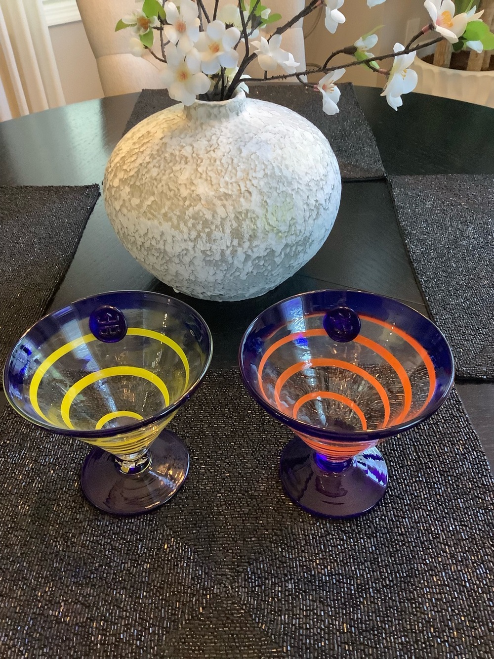 Two Kosta Boda Custom Made Royal Caribbean Souvenir Hand Blown Cocktail Glasses